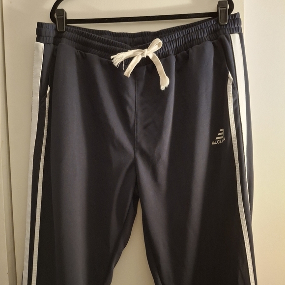 Navy Track Pants Men's with White Stripes And White Lettering - Picture 2 of 8